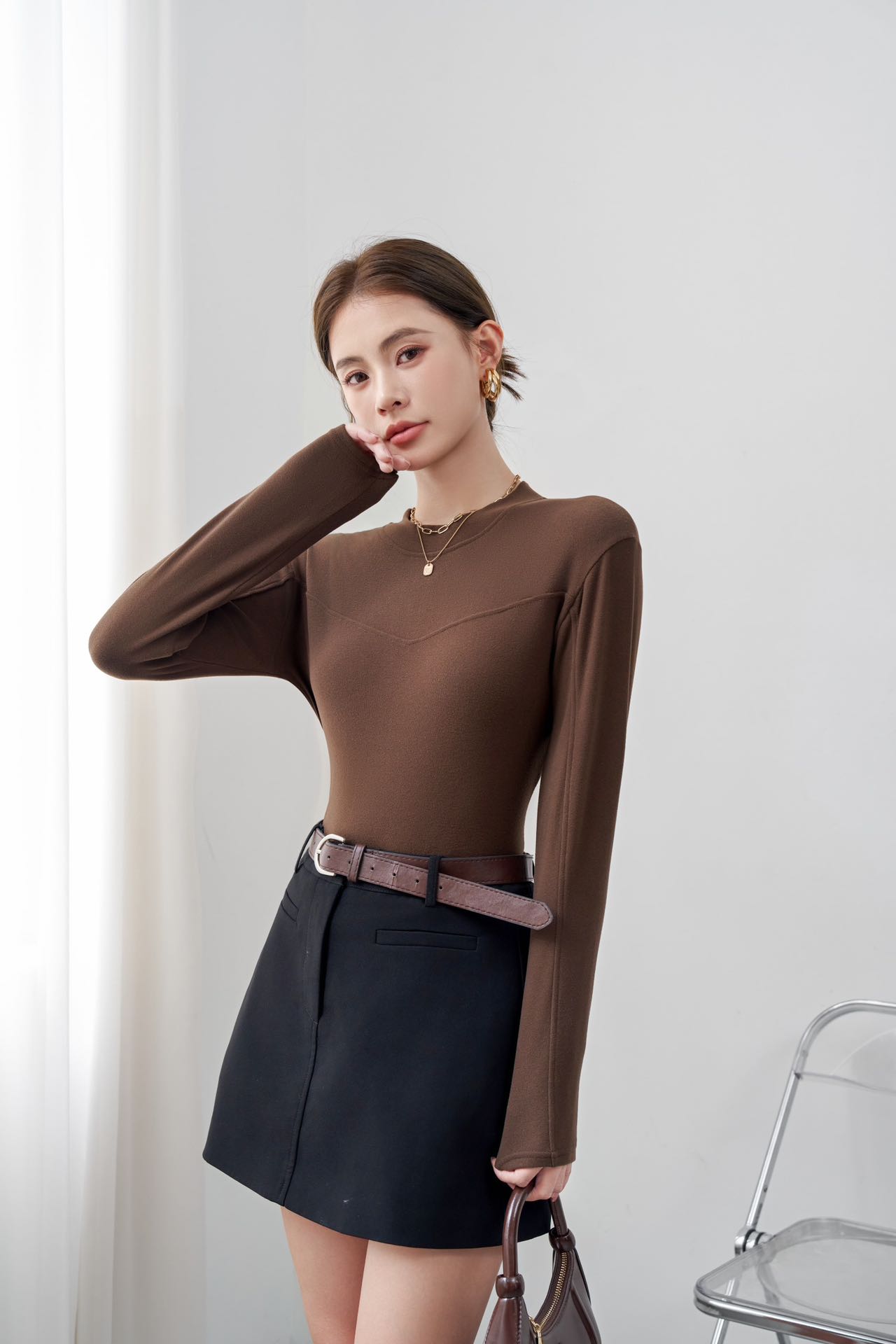 【甜甜专享】【羊绒蚕丝打底】鱼骨线设计感曲线美25秋冬立领打底