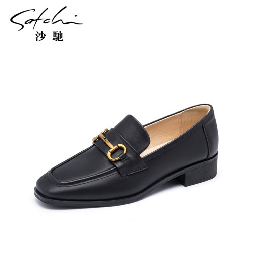 沙驰乐福鞋粗跟职业深口单鞋