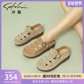 厚底平底凉鞋 勃肯鞋 女25年夏季 沙驰女鞋 新款 镂空猪笼鞋 罗马休闲鞋