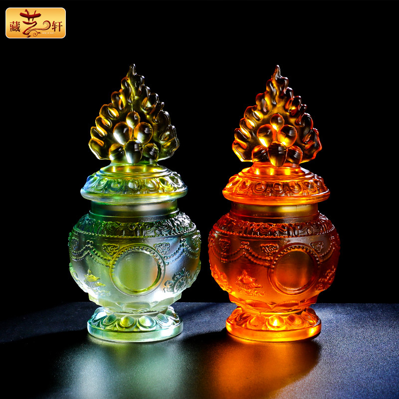 琉璃八吉祥摩尼宝瓶供瓶密宗法器财神供奉可装藏莲花宝瓶藏式摆件