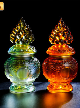 琉璃八吉祥摩尼宝瓶供瓶密宗法器财神供奉可装藏莲花宝瓶藏式摆件