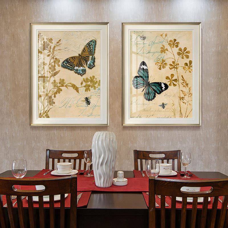 简美复古餐厅蝴蝶装饰美qj08式轻厅奢客挂沙发背景画画简约美式玄图片