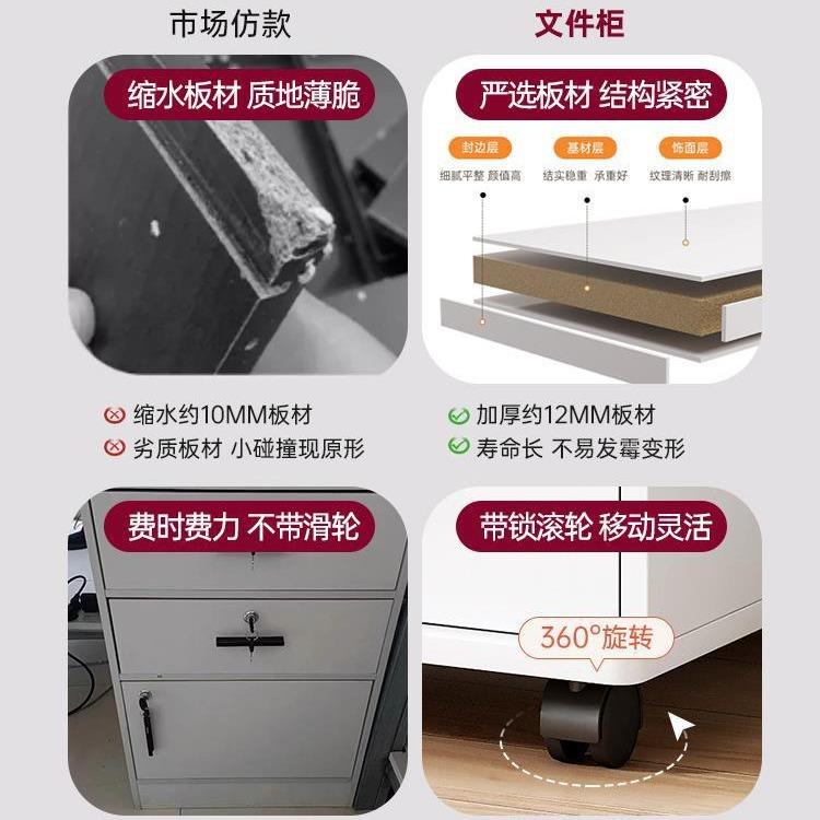 文件柜办公室木质矮带小柜子001移动收锁纳柜屉柜带轮桌下储物抽