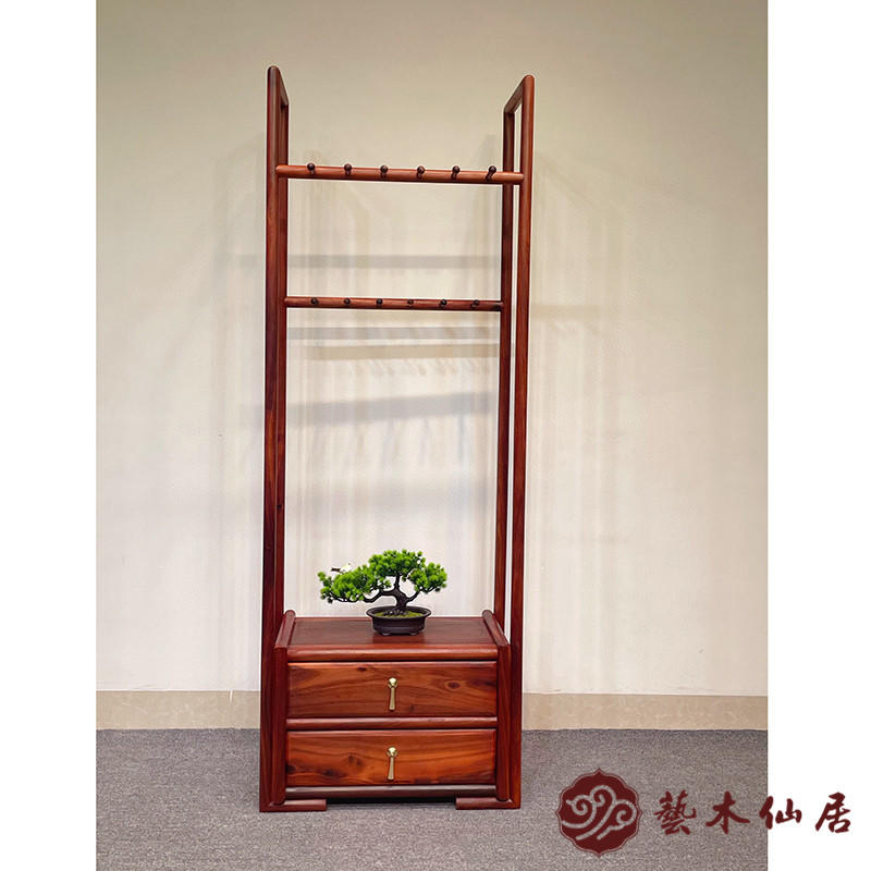 赞比血檀仿古多功能抽屉衣帽架