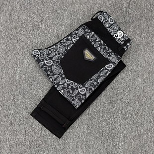 高端印花黑色牛仔裤男2025新款夏天超火薄款个性花纹修身烟管裤子