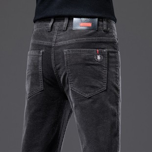 高端春秋款灯芯绒裤子男士外穿加绒条绒男裤灯草绒休闲裤直筒长裤