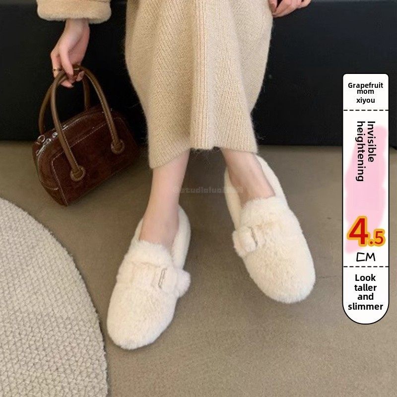 香港2025秋冬新款一脚蹬仙女风加绒兔毛豆豆棉鞋内增高厚底毛毛鞋,女鞋,毛毛鞋,淘宝优惠券,粉丝福利购,淘宝优惠卷
