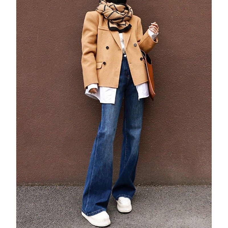 微喇牛仔裤女春秋新款梨形身材直筒宽松阔腿裤显瘦高腰加长拖地裤