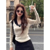 Rosella法式 撞色拼接V领针织打底衫 女修身 法国Rouje 短款 花朵上衣