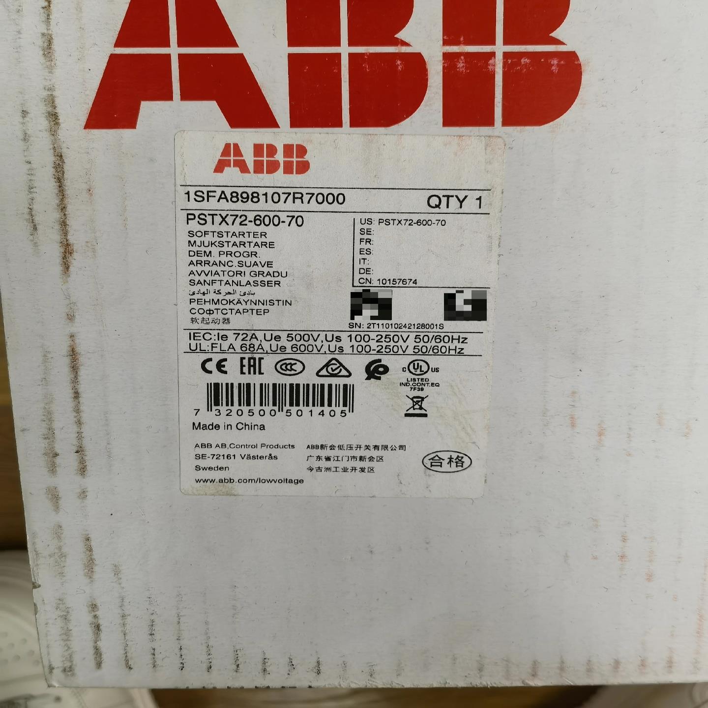 ABB软启动PSTX72-600-70【南风商行】