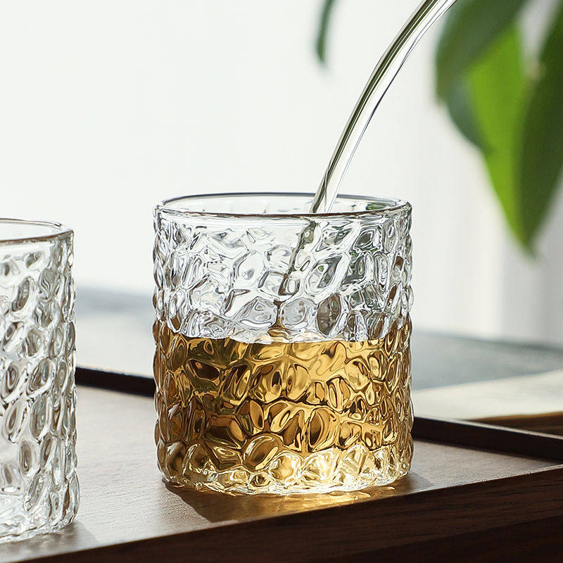 日式锤纹玻璃杯喝茶杯单杯主人杯套装家用加厚耐热品茗杯子白酒杯