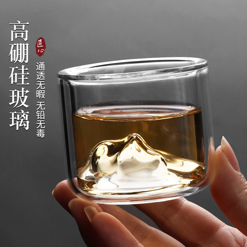 台湾76茶杯个人专用双层玻璃主人杯单个功夫茗杯日式茶盏茶具