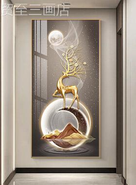 网红轻高奢入户关装饰大幅蓝色正画对门端玄道幻走廊尽头壁画过挂