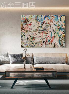 网红现代绘简象梵约北欧侘寂风客厅挂画抽纯手肌理高艺术景装饰背