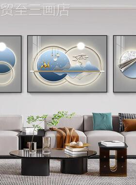 网红现代奢客装饰轻画档蓝色沙发背厅景抽墙壁画北欧风象高三联挂
