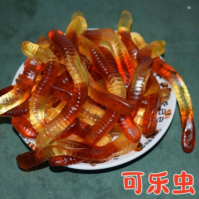 散装可乐味橡皮糖七彩虫仔苹果味可乐虫彩色QQ糖水果汁软糖包邮
