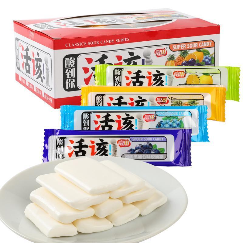 富田活该酸糖水果味软糖350g整盒装怀旧8090后儿时休闲恬该小糖果