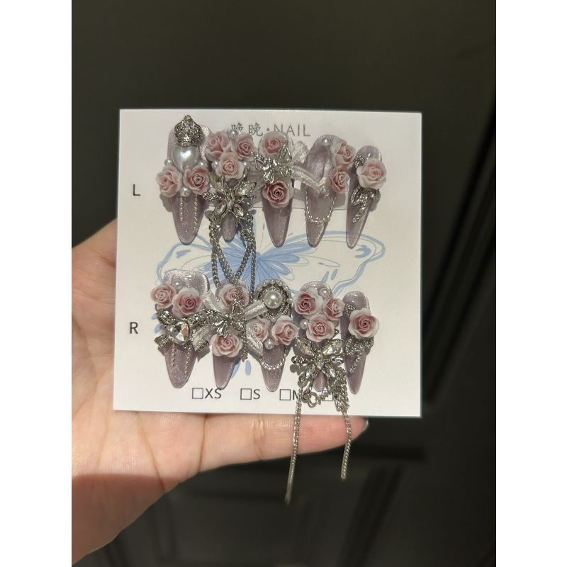 暖风 纯手工制作穿戴甲定制甲片可拆卸流苏超仙成品贴片猫眼美甲