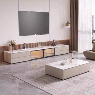 【防刮耐磨台面】实木岩板电视柜客厅家用小户型落地式储物柜轻奢