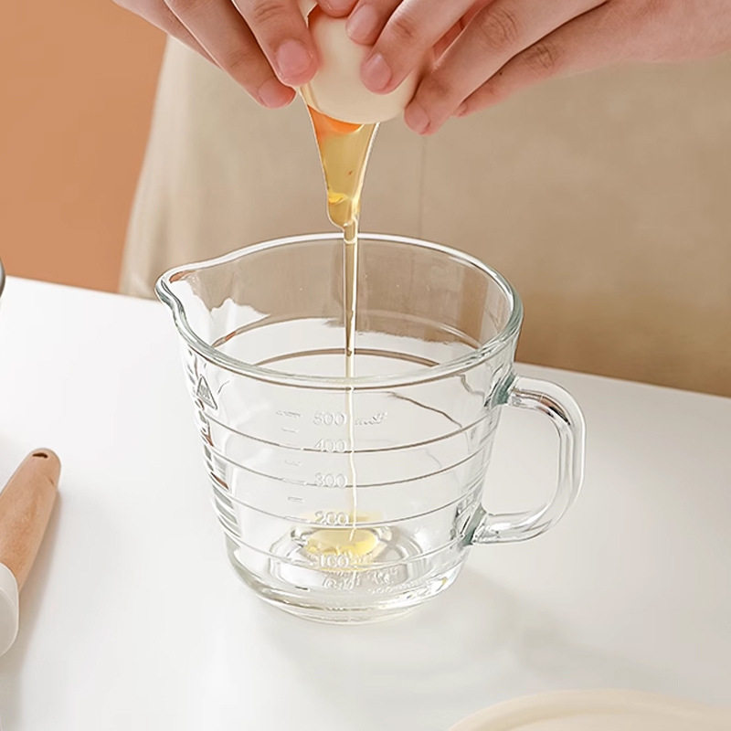 现代简约透明烘焙量杯可微波带手柄玻璃料理杯家用厨房手工烘焙碗