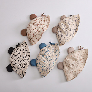 秋冬季厚款熊猫印花圆顶儿童盆帽灯芯绒渔夫帽