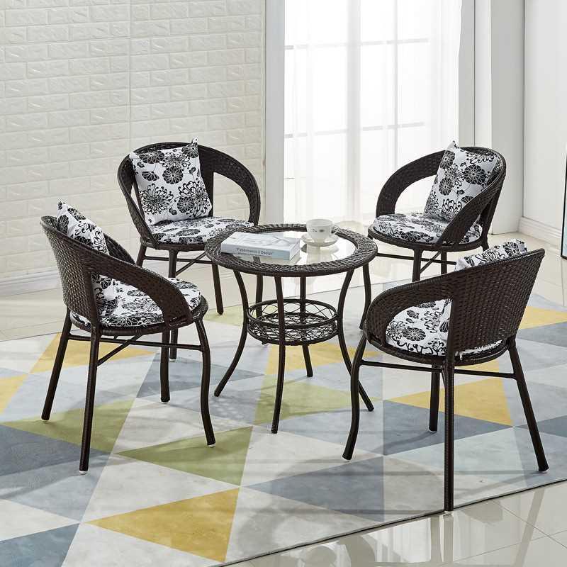 小藤椅阳台桌椅三件套现代简约休闲圆桌椅子茶几组合手工编制藤椅