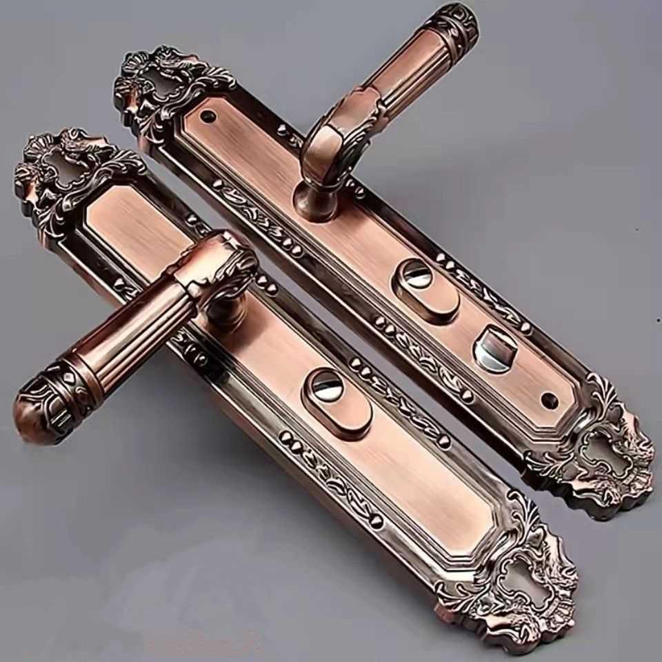 防盗门把手铝面板铝手红古铜孔距23.5就好用入户门锁铝合金门兰之