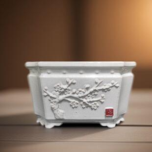 陶瓷花盆中国风透气性冰裂釉面大直径鼓方圆盆景简单造型罐