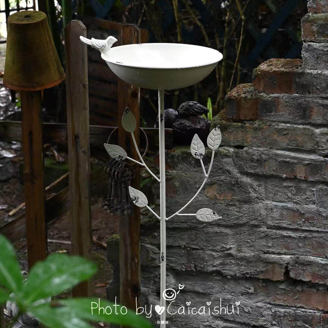 铁艺花园装饰鸟浴澡盆创意地插庭院喂鸟器鸟食盆栽架落地阳台摆件