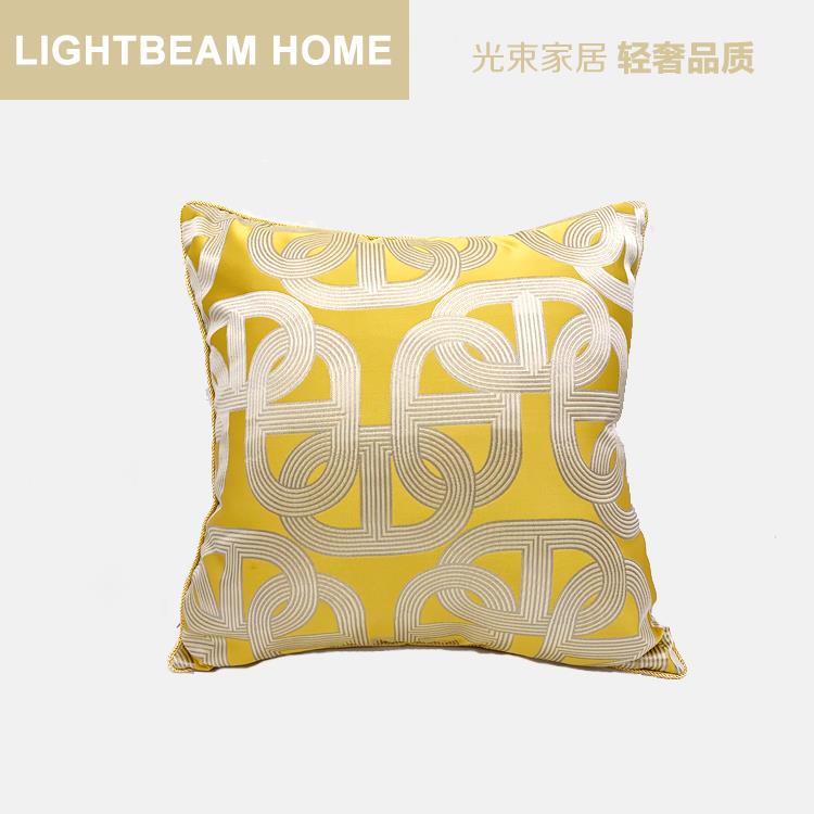 光束家居金黄色绸缎提花抱枕套样板间软装轻奢华靠垫欧式宫廷