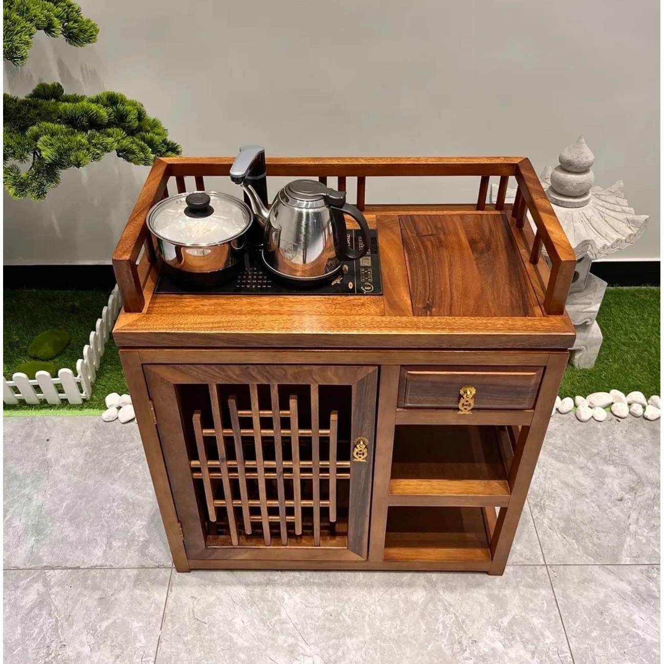 奥坎茶水柜实木大板边柜家用泡茶台原木中式餐边柜茶几茶桌储物柜