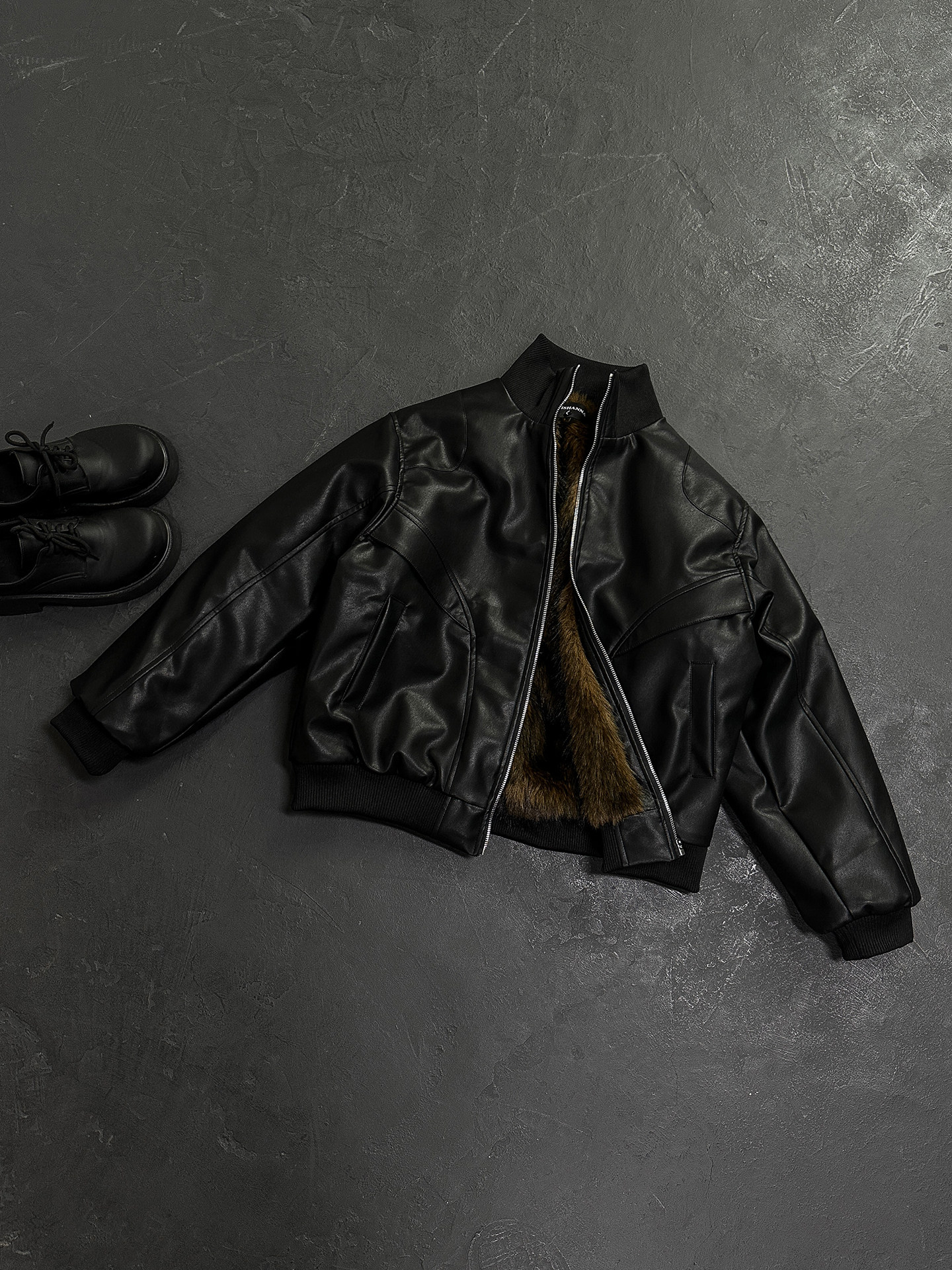 Gray Dreams Leather Retro Zip Up Jacket