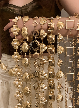 金色腰链女设计感复古百搭配饰连衣裙子时尚金属腰间链条腰带装饰