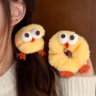 可爱毛绒小鸡大肠发圈少女心搞怪甜美头绳百搭丸子头马尾发饰发绳