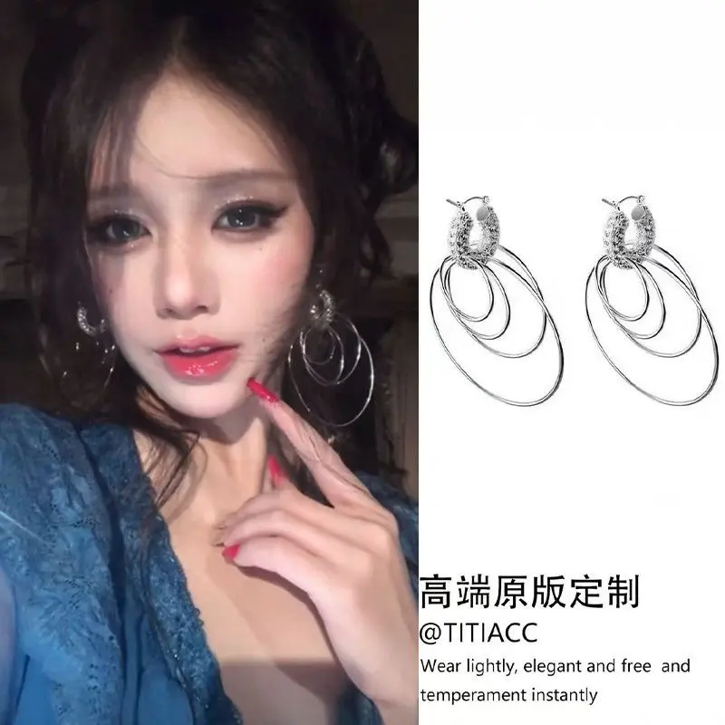 欧美风爆闪多层大圆圈耳环