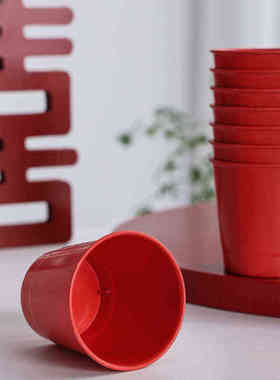 即弃杯结婚一次性水杯塑料杯加厚加硬食品级家用小号红色乔迁之喜