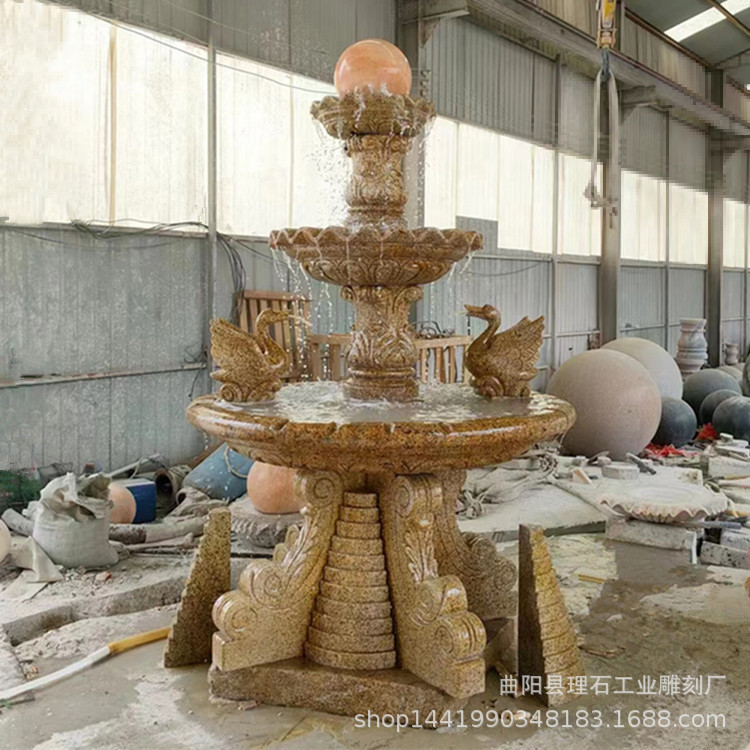 花岗岩石雕喷泉黄锈石石雕风水球喷泉户外庭院广场水景雕塑