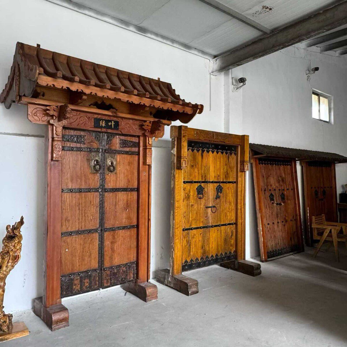 老榆木大门做旧中式榆木大门老式雕花双开门自建房别墅老榆木大门