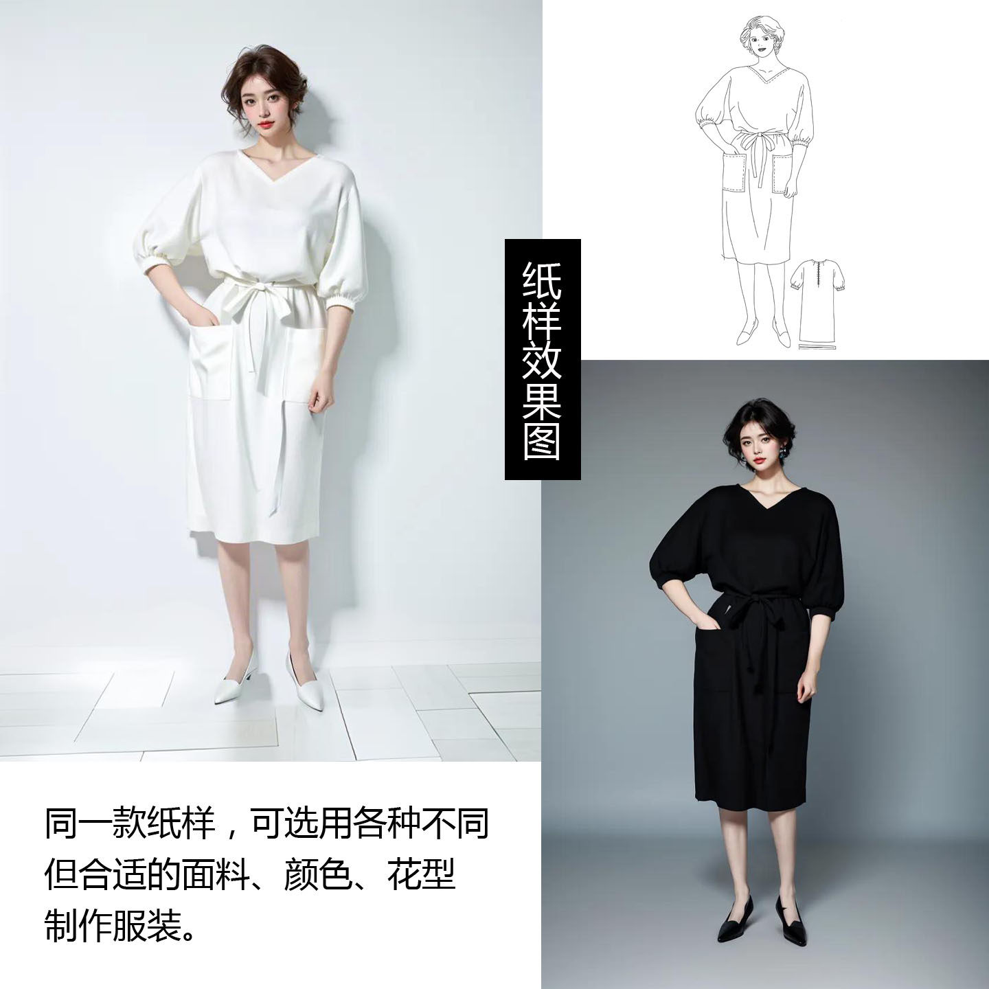 伸缩性衣料缝制的连衣裙(中老年服装)  纸样