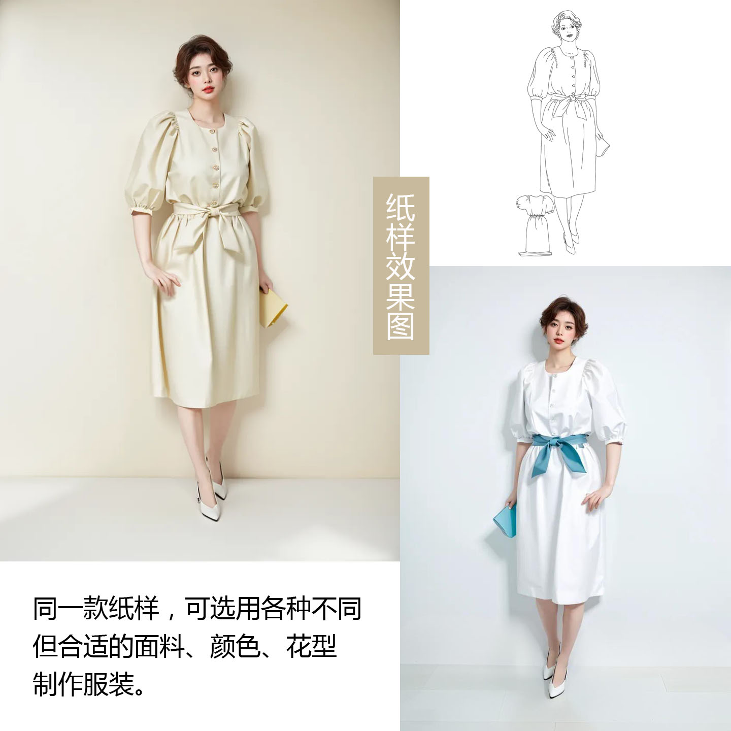 优雅的灯笼袖式连衣裙(中老年服装)  纸样