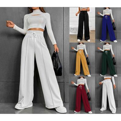 Casual pants high waisted drawstring wide leg guard pants