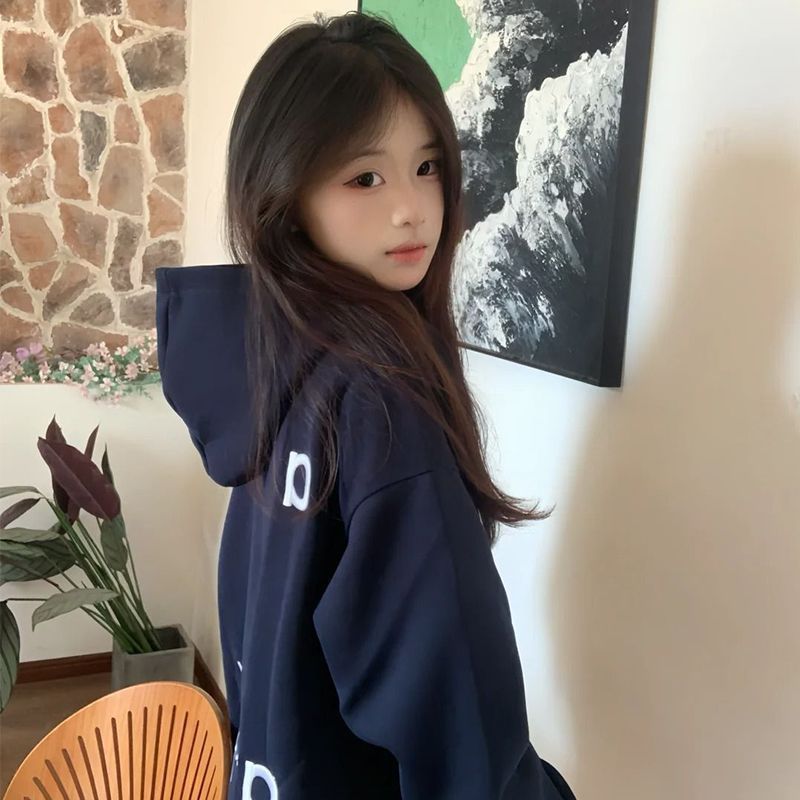 开学季美式穿搭连帽卫衣男女潮牌字母刺绣宽松慵懒风oversize上衣