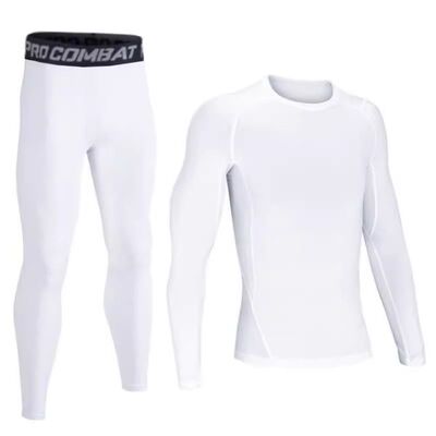 速干紧身衣男健身服高弹长袖运动内衣白色套装篮球足球训练打底裤