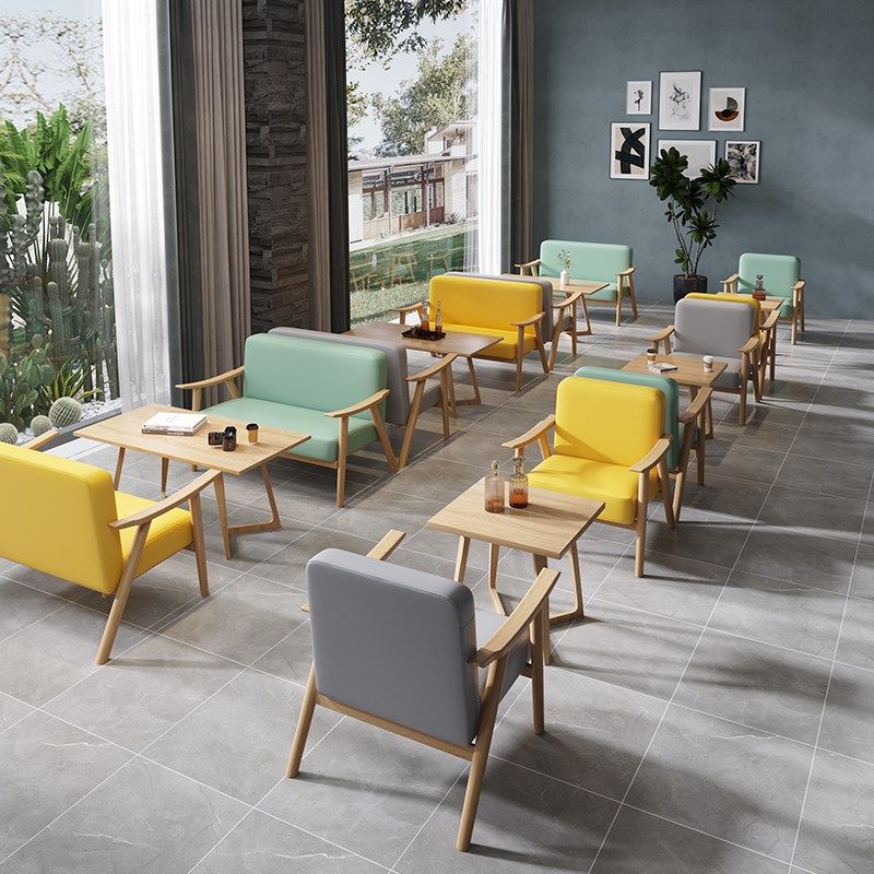 北欧实木甜品奶茶店咖啡厅沙发图书馆休息洽谈接待会客区桌椅组合