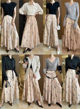 司南 新中式国风禅意 水墨画碎花垂感阔腿裙裤2024夏季新款SN5081