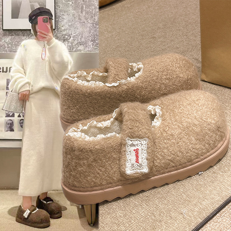 法式碎花~！时尚豆豆鞋女秋冬外穿百搭少女心加绒厚底毛毛绒棉拖,居家布艺,居家棉拖/棉鞋,淘宝优惠券,粉丝福利购,淘宝优惠卷