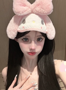 可爱美乐蒂卡通大耳朵狗粉色遮光眼罩学生蝴蝶结毛绒助睡眠护眼罩