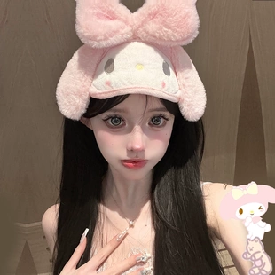 可爱美乐蒂卡通大耳朵狗粉色遮光眼罩学生蝴蝶结毛绒助睡眠护眼罩