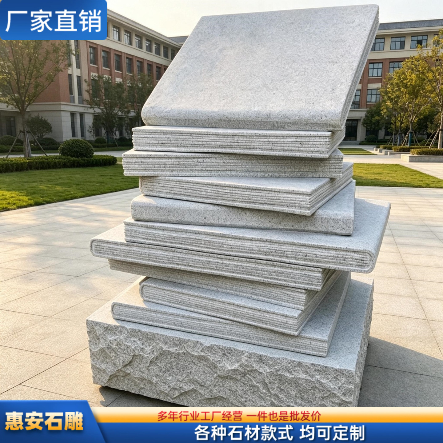 惠安石雕书本书卷青石书汉理白玉化书籍校园大石刻字卷轴广场文形
