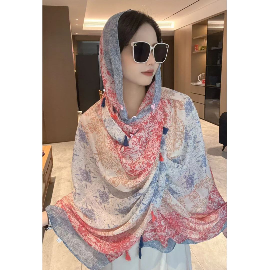 霽雪西子羚雪半夏沙灘巾圍巾夏季高級感女式中長外披民族風(fēng)防曬